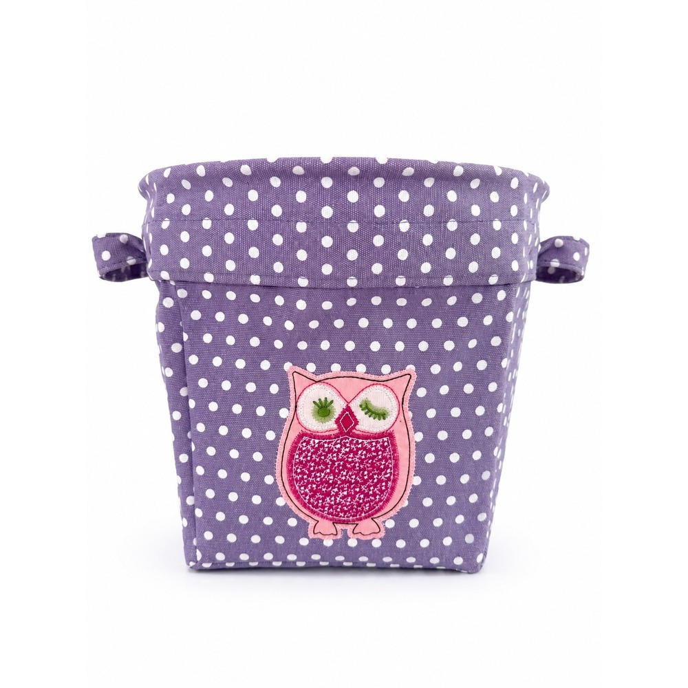 Pottery Barn Kids Lilac Polka Dot Owl Fabric Storage Bin Basket Nursery Playroom